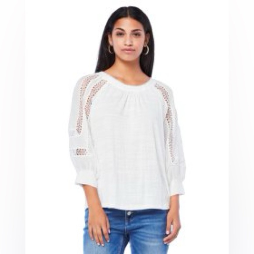Skies Are Blue Crochet Trim Knit Top Baby Blue Size S Small - Picture 4 of 9
